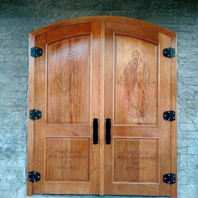 Porta Para Igreja Mod. 04 - Arqueada Com Gravações Personalizadas - Madeira Maciça - Sob Medida